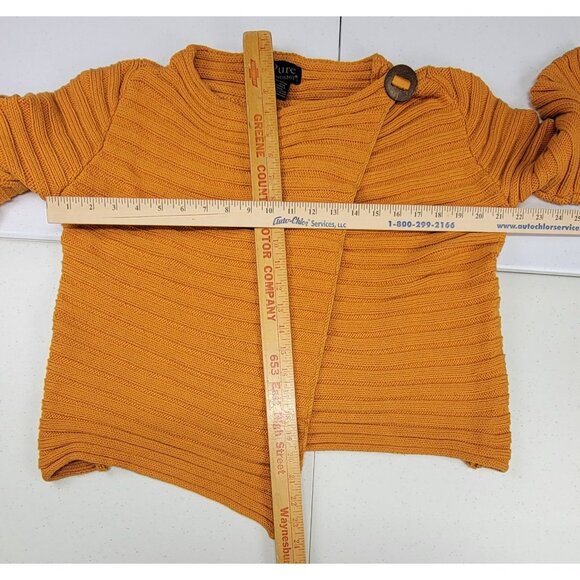 Pure Handknit Wrap Sweater Mustard Yellow Ribbed Cardigan Jacket Womens S/M - Picture 9 of 9